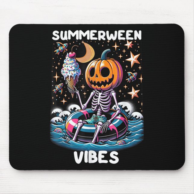 Alfombrilla De Ratón Summerween Summer Halloween Funny Skeleton Ice Cre (Frente)