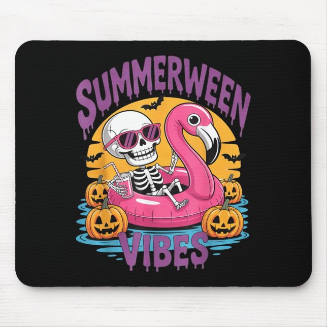 Alfombrilla De Ratón Summerween Vibes Skeleton Flamingo Spooky Hallowee (Frente)