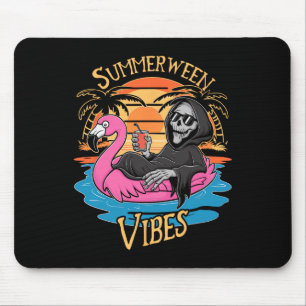 Alfombrilla De Ratón Summerween Vibes Skeleton Flamingo Spooky Hallowee