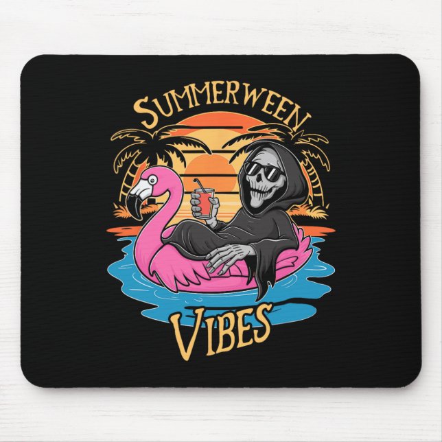 Alfombrilla De Ratón Summerween Vibes Skeleton Flamingo Spooky Hallowee (Frente)