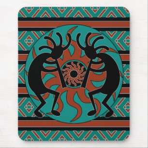 Alfombrilla De Ratón Sun Tribal Turquesa del Suroeste Kokopelli