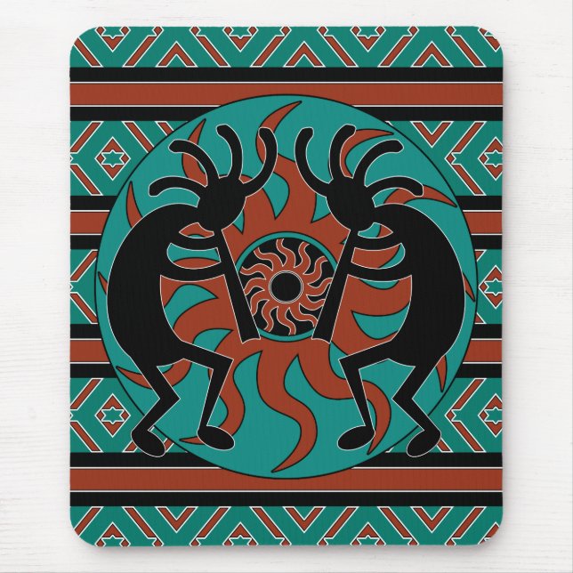 Alfombrilla De Ratón Sun Tribal Turquesa del Suroeste Kokopelli (Frente)