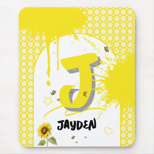 Alfombrilla De Ratón Sunflower acuarela con mariposas Mousepad (Frente)