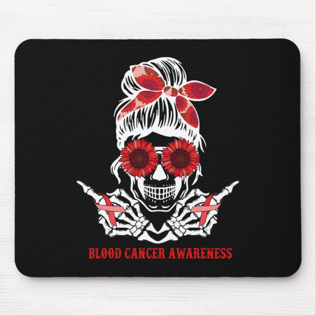 Alfombrilla De Ratón Sunflower Messy Bun Skull Red Ribbon Blood Cancer  (Frente)