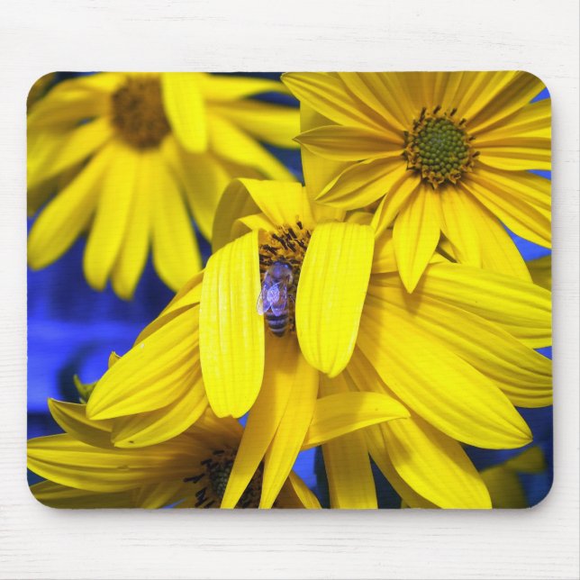 Alfombrilla De Ratón Sunflowers Amarillo N Blue Bee Mousepad (Frente)