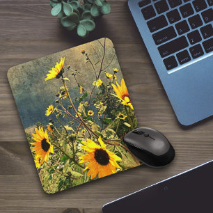 Alfombrilla De Ratón Sunflowers Delante De La Fotografía De Las Nubes D