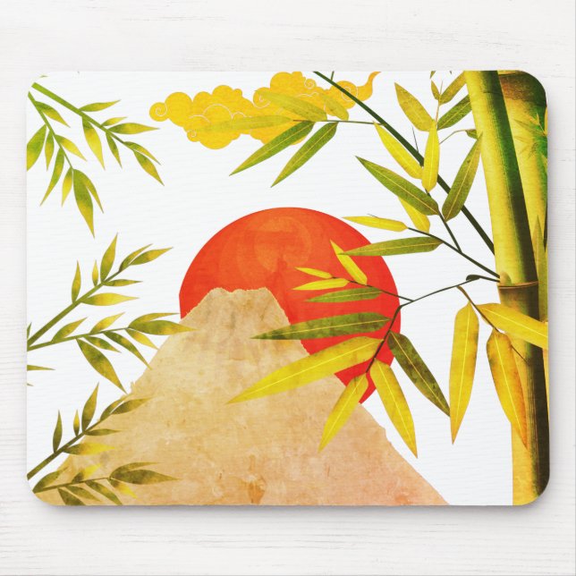 Alfombrilla De Ratón Sunrise Japonesa Oriental Con Bambú (Frente)