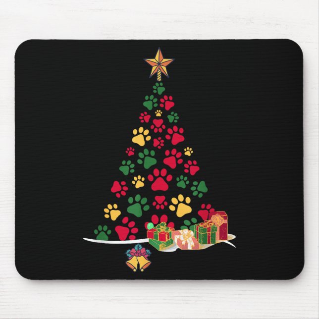 Alfombrilla De Ratón Super Cute Dog Paws Print Christmas Tree  (Frente)