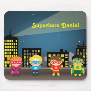 Alfombrilla De Ratón Superhéroe Bonito Skyline Para Niños
