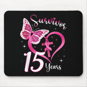 Alfombrilla De Ratón Superviviente de cáncer de mama lazo rosa mariposa