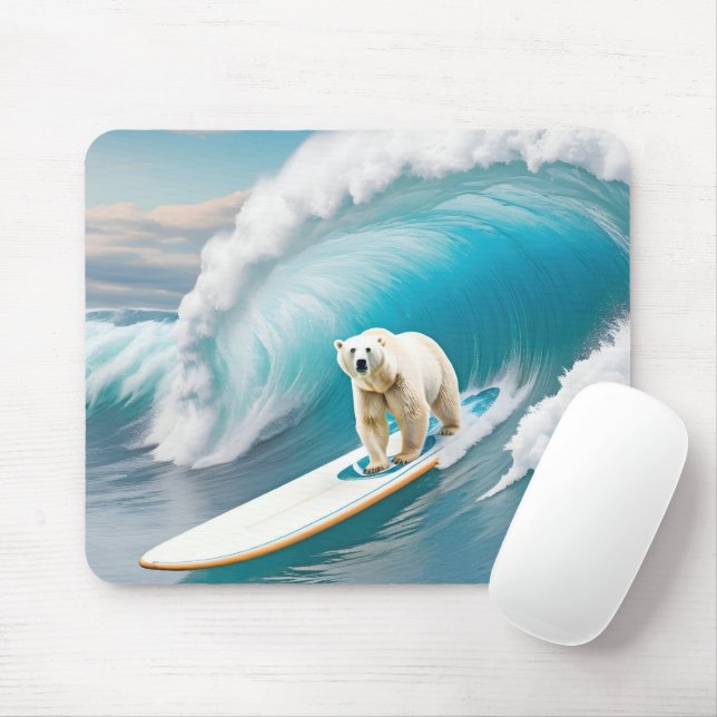 Alfombrilla De Ratón Surf Polar De Oso En Surfboard (Con ratón)