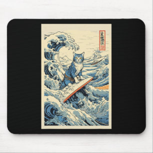 Alfombrilla De Ratón Surfing Cat Hokusai Great Wave Off Kanagawa Japane