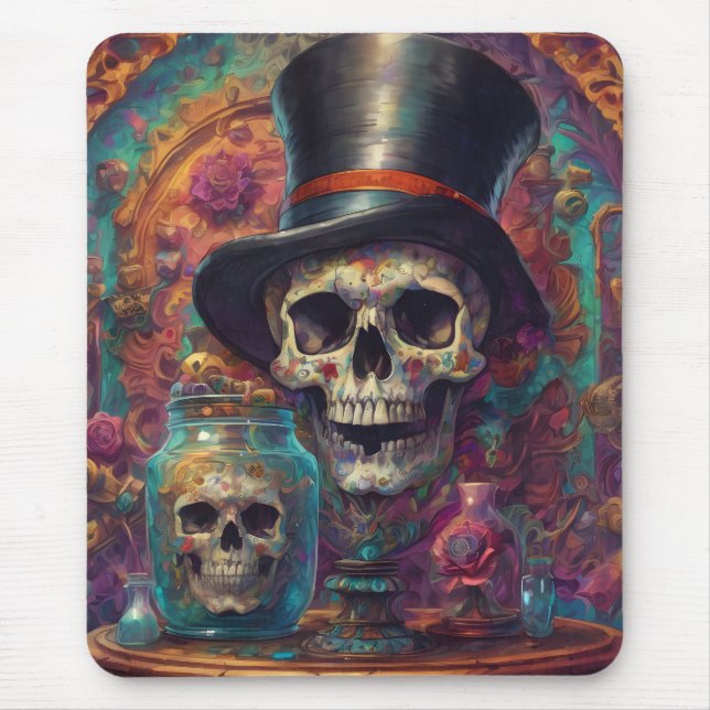 Alfombrilla De Ratón "Surreal Top Hat Skull" Art Mouse Pad (Frente)