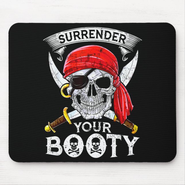 Alfombrilla De Ratón Surrender Your Booty Rate Skull Funny Jolly Roger  (Frente)