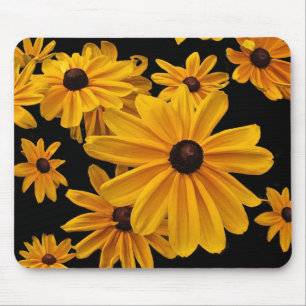 Alfombrilla De Ratón Susan observada negro floral amarillo florece