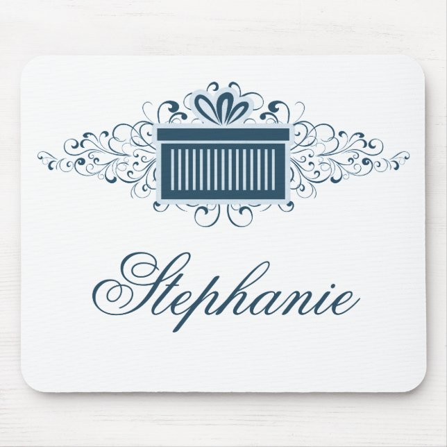 Alfombrilla De Ratón Swirls de vacaciones Present Mousepad, Azul (Frente)