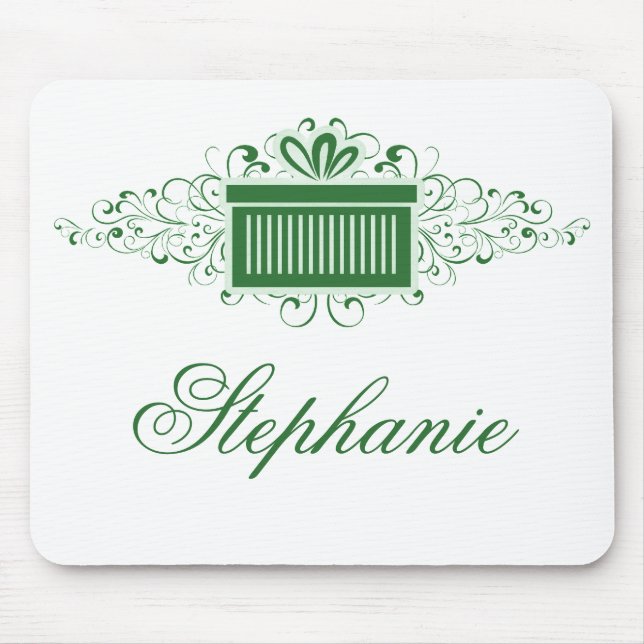 Alfombrilla De Ratón Swirls de vacaciones Present Mousepad, Verde (Frente)