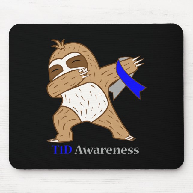 Alfombrilla De Ratón T1d Diabetes Awareness Ribbon Dabbing Sloth Warrio (Frente)