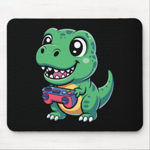 Alfombrilla De Ratón T-rex Feliz Con Controlador De Juego Cute Gamer Di