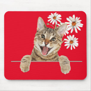 Alfombrilla De Ratón Tabby Cat y Daisies Mouse Pad