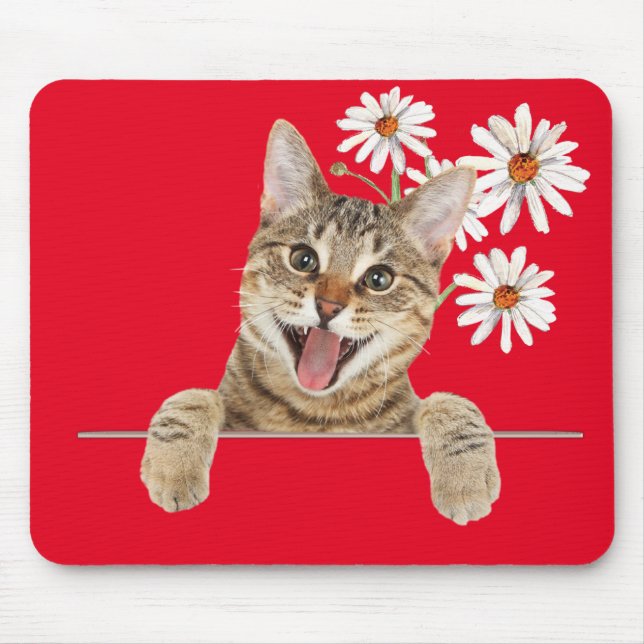 Alfombrilla De Ratón Tabby Cat y Daisies Mouse Pad (Frente)