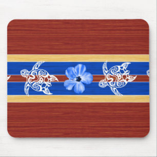 Alfombrilla De Ratón Tabla hawaiana de madera falsa tribal de Honu