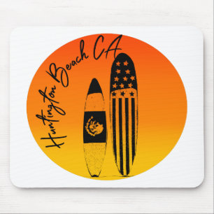 Alfombrilla De Ratón Tablas de surf y puestas de sol de Huntington Beac