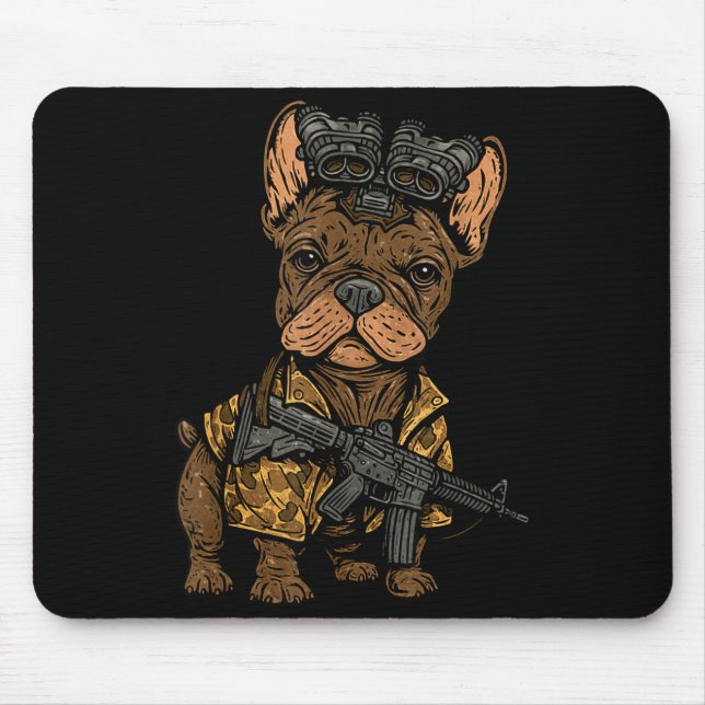 Alfombrilla De Ratón Tactical Frenchie Funny Dog Bulldog With Nvg Meme  (Frente)