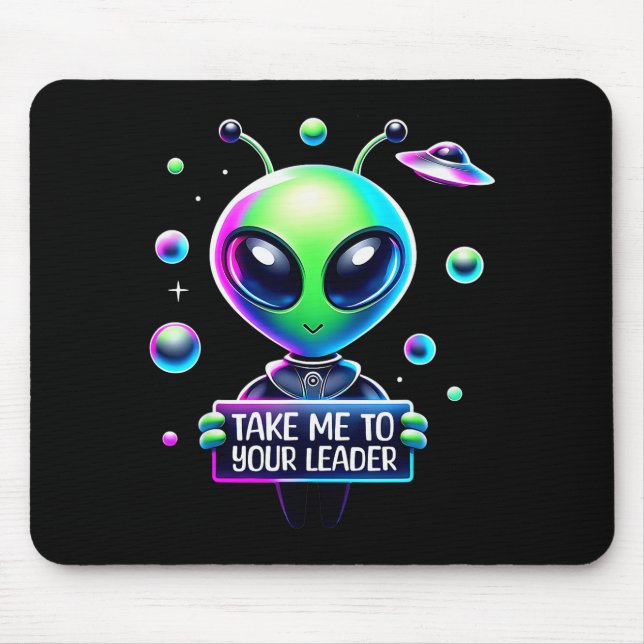 Alfombrilla De Ratón Take Me To Your Leader Funny Alien Cartoon Men Wom (Frente)