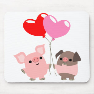 Alfombrilla De Ratón Tangled Hearts (Cartoon Pigs) mousepad