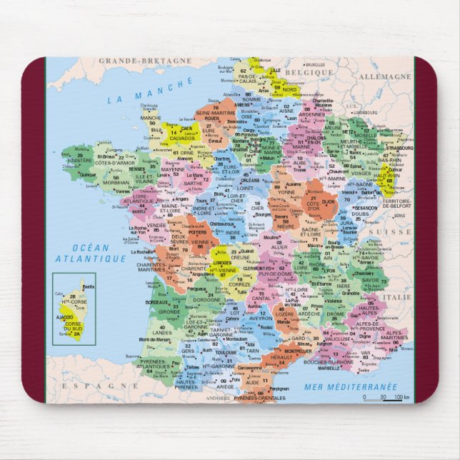 Alfombrilla De Ratón tapis-de-souris Francia departamentos (Frente)