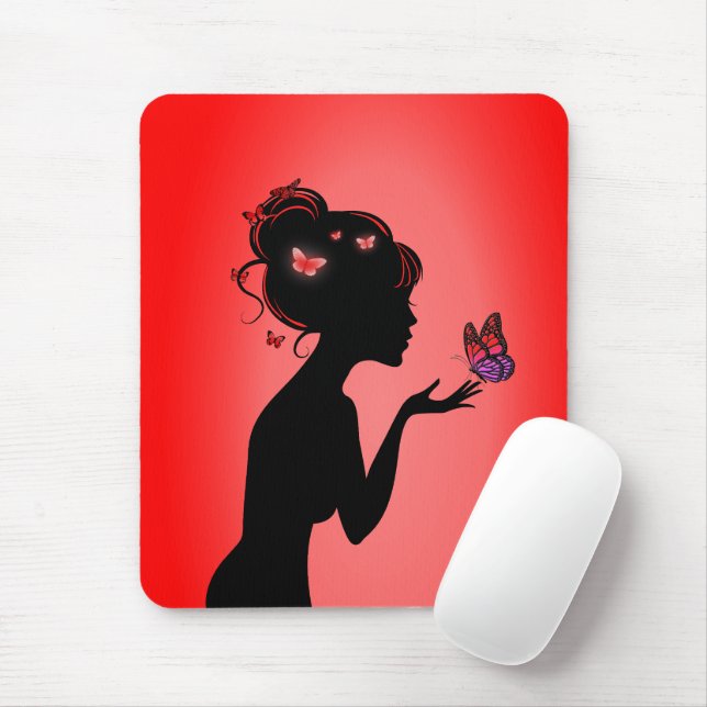 Alfombrilla De Ratón Tapis De Souris La femme papillons rouges (Con ratón)