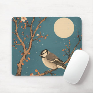 Alfombrilla De Ratón Tapis De Souris - Moonlit Bird on Blossom Branch