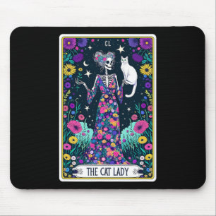 Alfombrilla De Ratón Tarjeta Cat Lady Tarot Skeleton Halloween Skul Oc