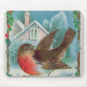 Alfombrilla De Ratón Tarjeta de Navidad que representa un petirrojo
