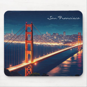 Alfombrilla De Ratón Tarjeta postal nocturna del puente Golden Gate de 