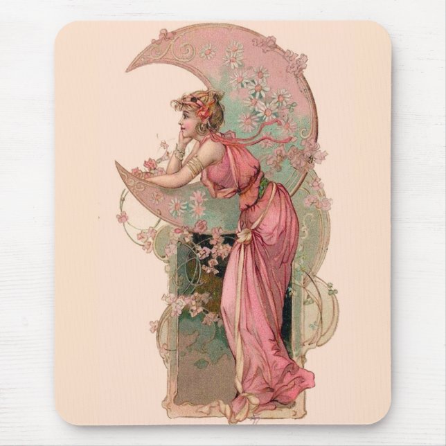 ALFOMBRILLA DE RATÓN TAROS/ DAMA DE LA LUNA, FLORES EN ROSA (Frente)