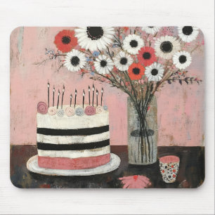 Alfombrilla De Ratón Tarta de cumpleaños chic y flores de gerbera