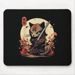 Alfombrilla De Ratón Tatuaje de gato samurai japonés, gato Kawaii Ninja