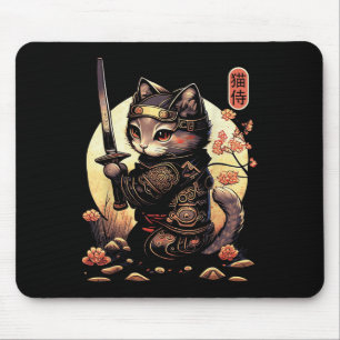 Alfombrilla De Ratón Tatuaje de gato samurai japonés, gato Kawaii Ninja