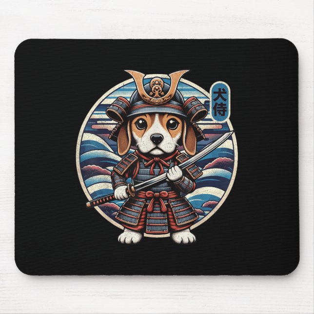 Alfombrilla De Ratón Tatuaje de perro samurai japonés, Beagle Kawaii Ni (Frente)