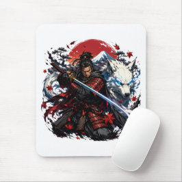 Alfombrilla De Ratón Taza de Samurái y Lobo Blanco | Fantasía del Guerr