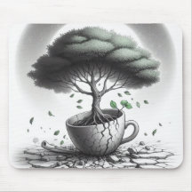 Taza rota con árbol.