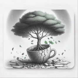 Alfombrilla De Ratón Taza rota con árbol.