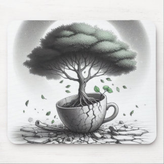 Alfombrilla De Ratón Taza rota con árbol.
