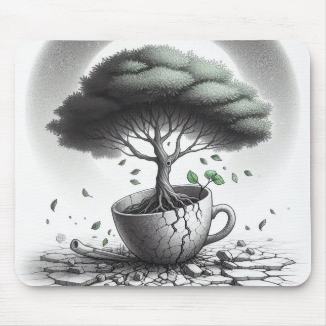Alfombrilla De Ratón Taza rota con árbol. (Frente)