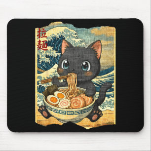 Alfombrilla De Ratón Tazón de fideos ramen de gato negro kawaii diverti