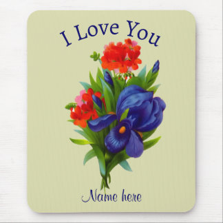 Alfombrilla De Ratón Te Amo Blue Iris Flower Bouquet Personalizado