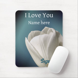 Alfombrilla De Ratón Te Amo La Flor De Tulipán Blanco Personalizada