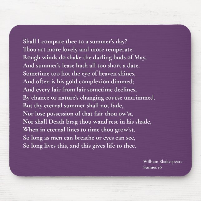 Alfombrilla De Ratón ¿Te comparo con un día de verano? ¿Sonnet 18 (Frente)